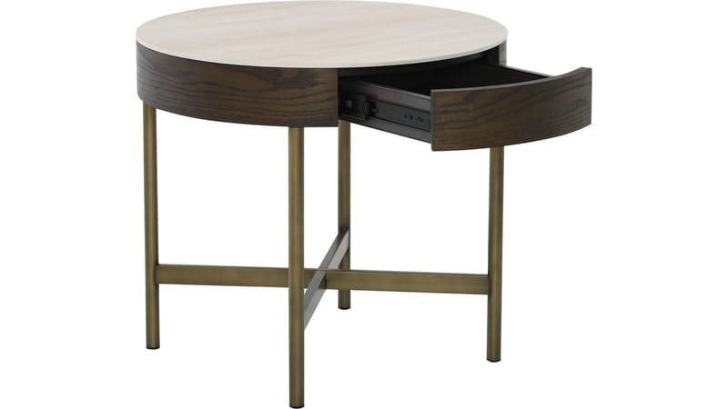 Sofabord Myrdal med Travertintop 55 cm - Travertinbordplade med bronzefarvede metalben - Møbler - Borde - Sofabord