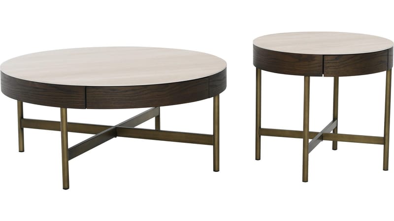 Sofabord Myrdal med Travertintop 55 cm - Travertinbordplade med bronzefarvede metalben - Møbler - Borde - Sofabord