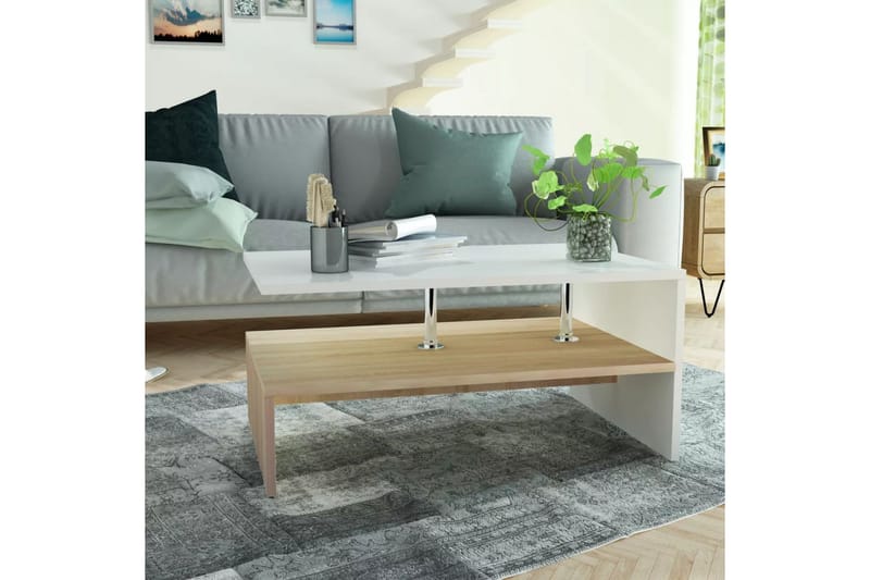 Sofabord Spånplade 90 X 59 X 42 Cm Egetræ Og Hvid - Hvid - Møbler - Borde - Sofabord