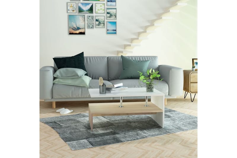 Sofabord Spånplade 90 X 59 X 42 Cm Egetræ Og Hvid - Hvid - Møbler - Borde - Sofabord