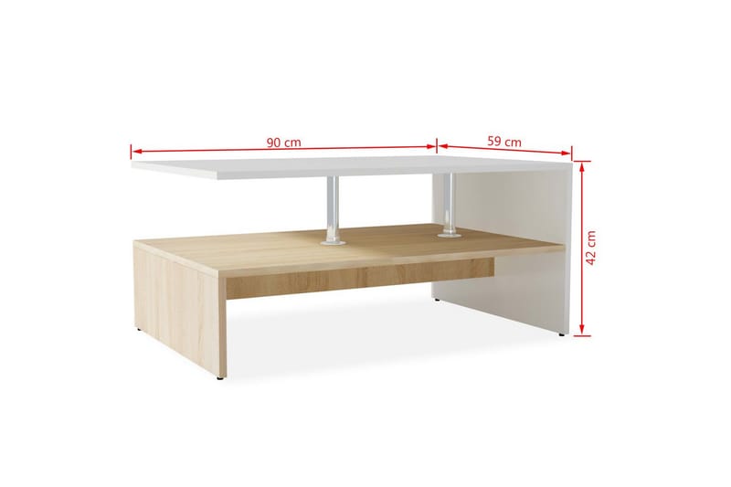 Sofabord Spånplade 90 X 59 X 42 Cm Egetræ Og Hvid - Hvid - Møbler - Borde - Sofabord