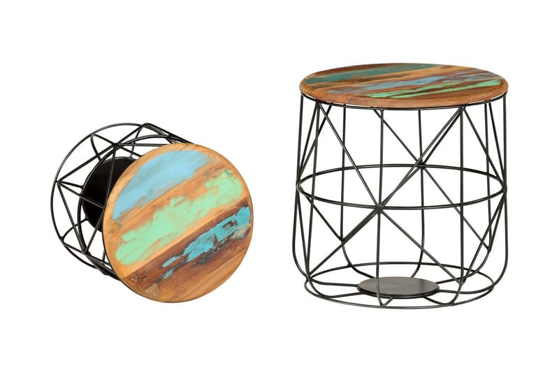 Sofaborde 2 stk. Massivt Genbrugstræ - Flerfarvet - Sofabord