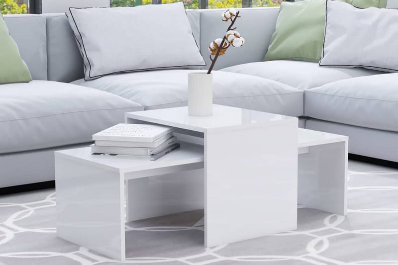 Sofabordssæt 100X48X40 cm Spånplade Hvid Höjglans - Sofabord