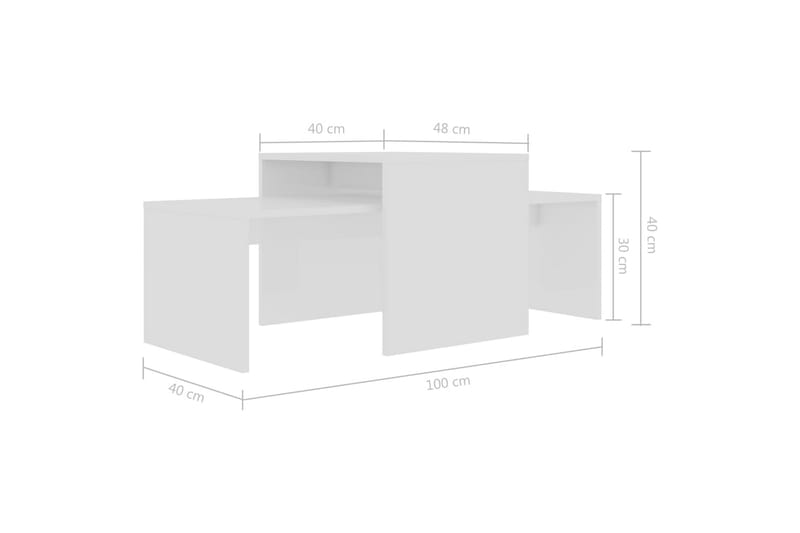 Sofabordssæt 100X48X40 cm Spånplade Hvid Höjglans - Sofabord