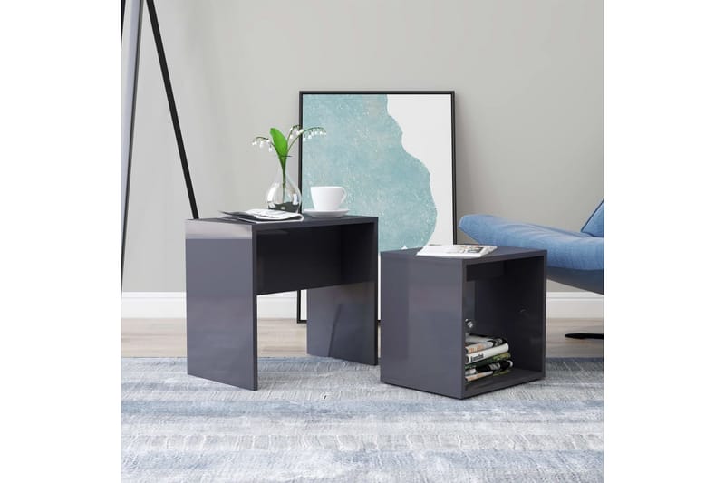 Sofabordssæt 48X30X45 cm Spånplade Grå Höjglans - Møbler - Borde - Sofabord