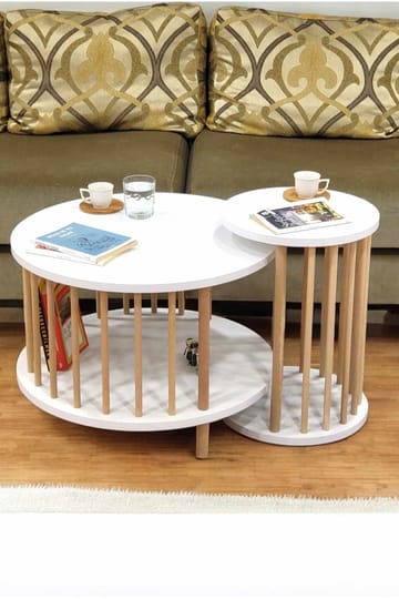 Sofabordssæt Hanah Home Peka Set Pro (Ø60 x H43 cm) Hvid - Hvid - Møbler - Borde - Sofabord