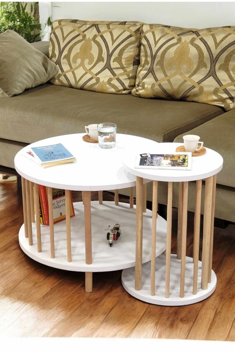 Sofabordssæt Hanah Home Peka Set Pro (Ø60 x H43 cm) Hvid - Hvid - Møbler - Borde - Sofabord