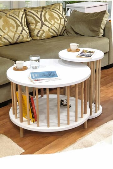 Sofabordssæt Hanah Home Peka Set Pro (Ø60 x H43 cm) Hvid - Hvid - Møbler - Borde - Sofabord
