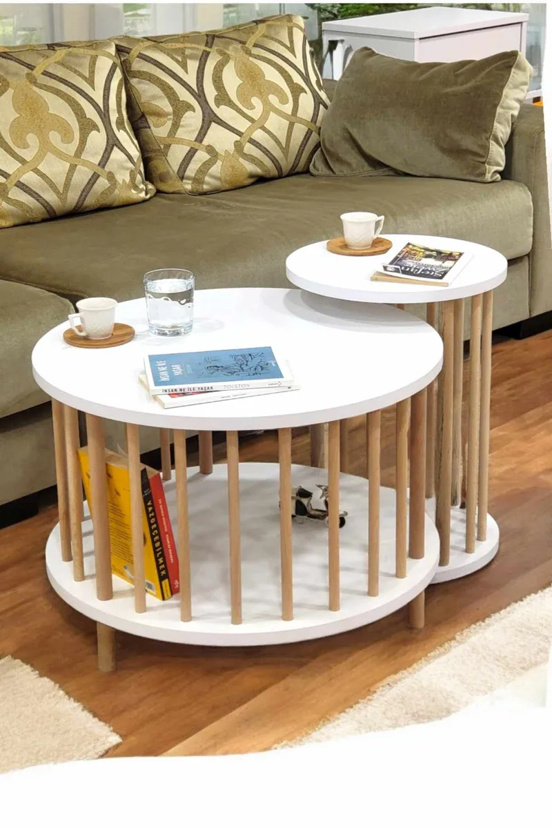 Sofabordssæt Hanah Home Peka Set Pro (Ø60 x H43 cm) Hvid, Hvid