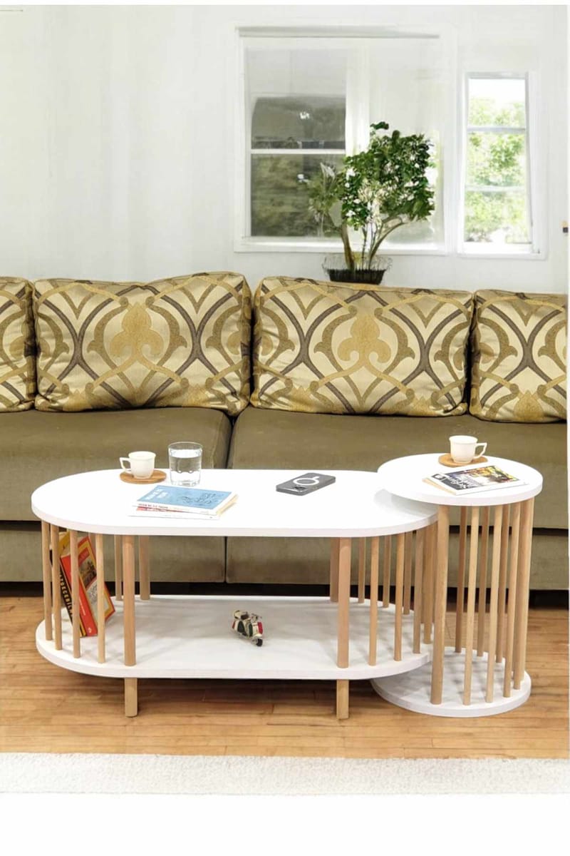 Sofabordssæt Hanah Home Peka Set (90 x 43 x 45 cm) Hvid - Hvid - Møbler - Borde - Sofabord
