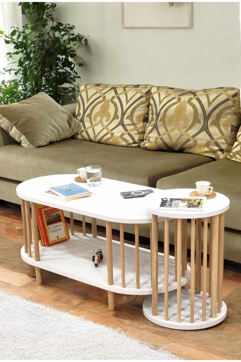 Sofabordssæt Hanah Home Peka Set (90 x 43 x 45 cm) Hvid - Hvid - Møbler - Borde - Sofabord