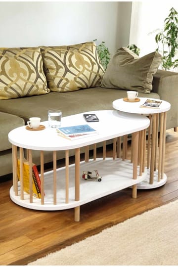 Sofabordssæt Hanah Home Peka Set (90 x 43 x 45 cm) Hvid - Hvid - Møbler - Borde - Sofabord