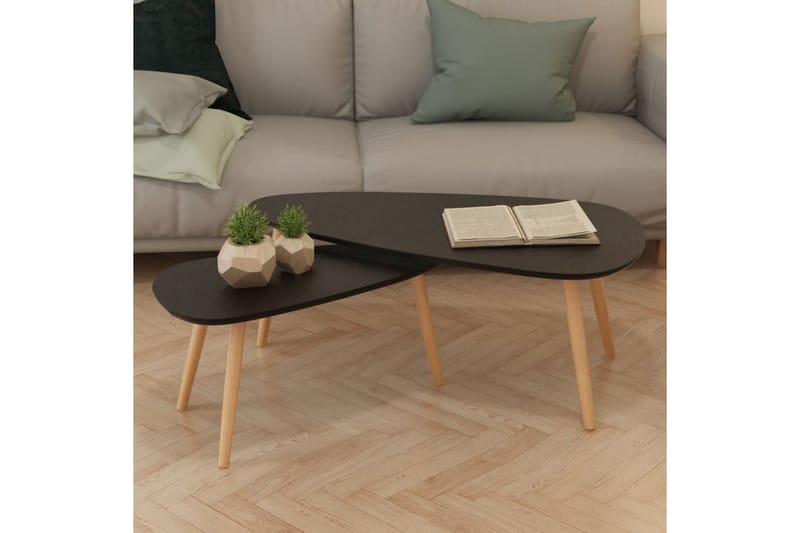 Sofabordssæt I 2 Dele Massivt Fyrretræ Sort - Sort - Sofabord