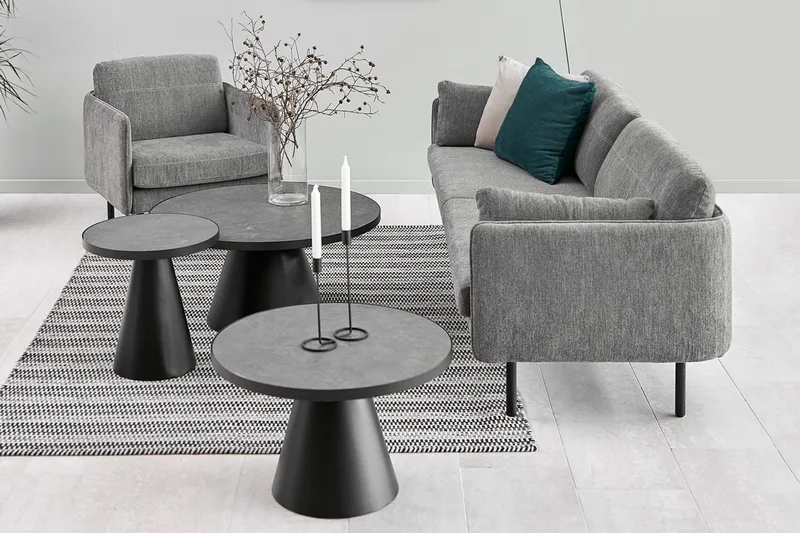 Soli Udvideligt Sofabord 66 cm Rundt - Glas/Sort/Mat Sort - Møbler - Borde - Sofabord