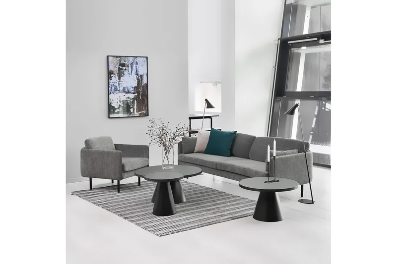 Soli Udvideligt Sofabord 66 cm Rundt - Glas/Sort/Mat Sort - Møbler - Borde - Sofabord