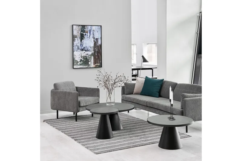 Soli Udvideligt Sofabord 66 cm Rundt - Glas/Sort/Mat Sort - Møbler - Borde - Sofabord