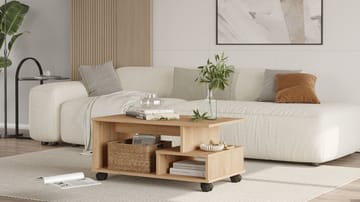Solven 90x42,5x51 cm Rektangulært Sofabord med Hylder og Hjul i Eg - Brun - Møbler - Borde - Sofabord