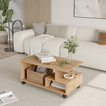Solven 90x42,5x51 cm Rektangulært Sofabord med Hylder og Hjul i Eg - Brun - Møbler - Borde - Sofabord