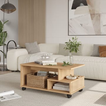 Solven 90x42,5x51 cm Rektangulært Sofabord med Hylder og Hjul i Eg - Brun - Møbler - Borde - Sofabord