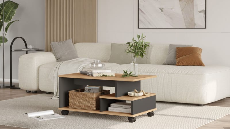 Solven Sofabord 90x42,5x51 cm - Eg og antracit - Møbler - Borde - Sofabord