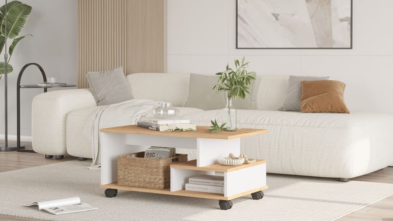 Solven Sofabord 90x42,5x51 cm - Eg og hvid - Møbler - Borde - Sofabord