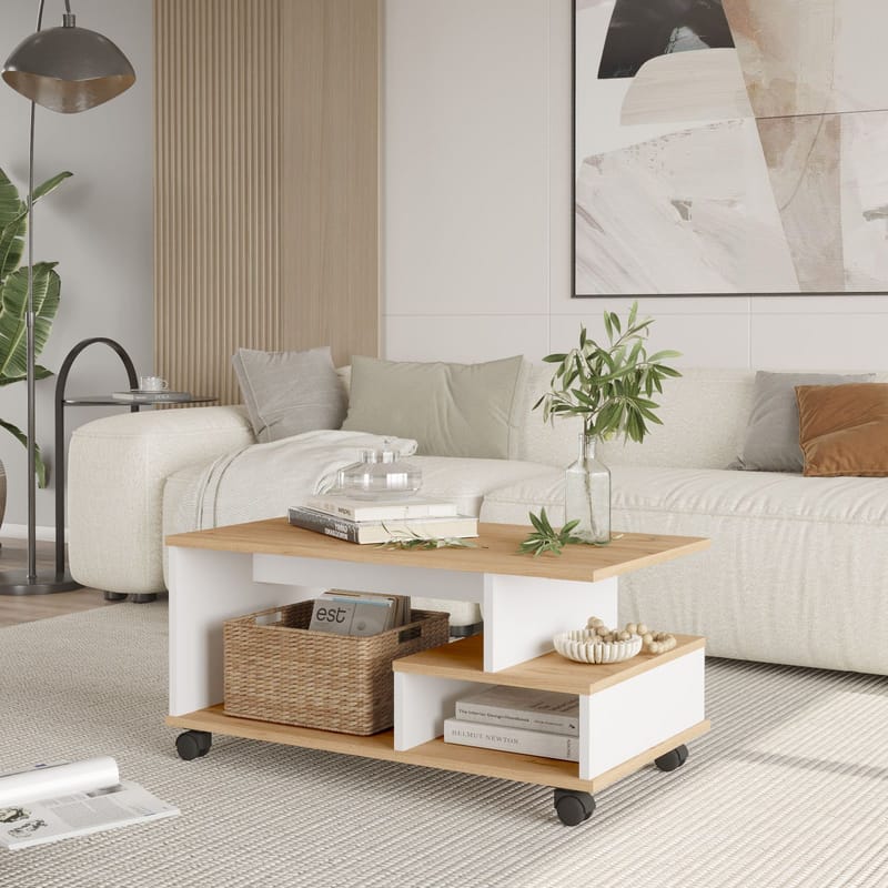 Solven Sofabord 90x42,5x51 cm - Eg og hvid - Møbler - Borde - Sofabord