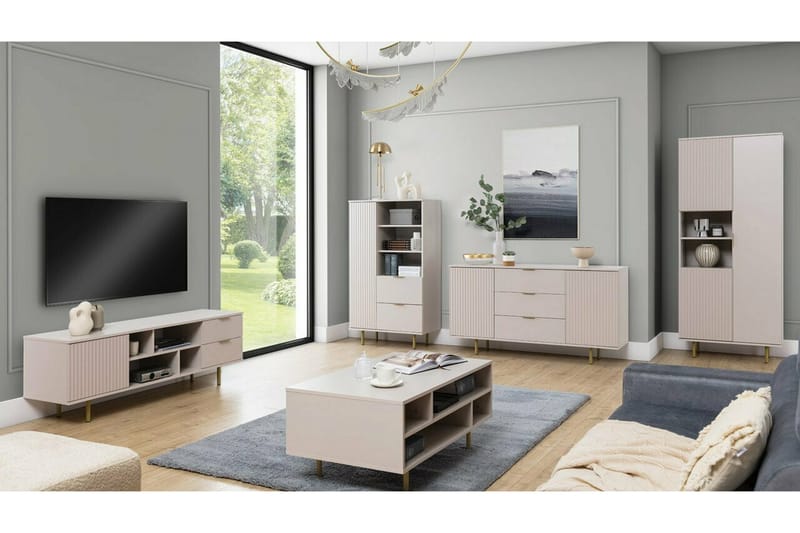 Staffin Rektangulært Sofabord med Åbne Hyldefag i Træ - Beige - Møbler - Borde - Sofabord