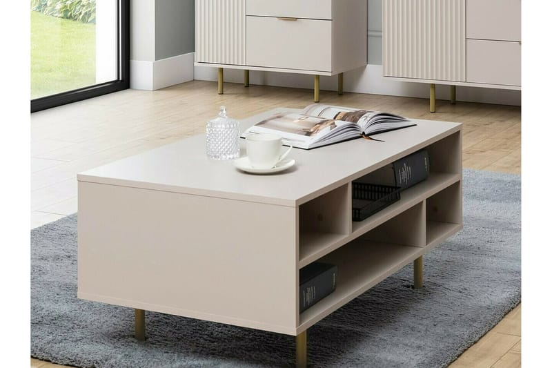 Staffin Rektangulært Sofabord med Åbne Hyldefag i Træ - Beige - Møbler - Borde - Sofabord