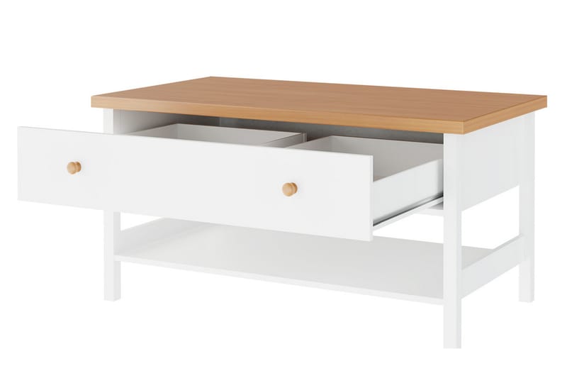 Storys Sofabord 110 cm med Opbevaring Skuffe + Hylde - Beige/Hvid - Møbler - Borde - Sofabord
