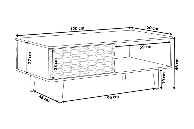 Swanea Sofabord 120 cm med Opbevaring Skab + Hylde - Lysebrun/Hvid - Sofabord