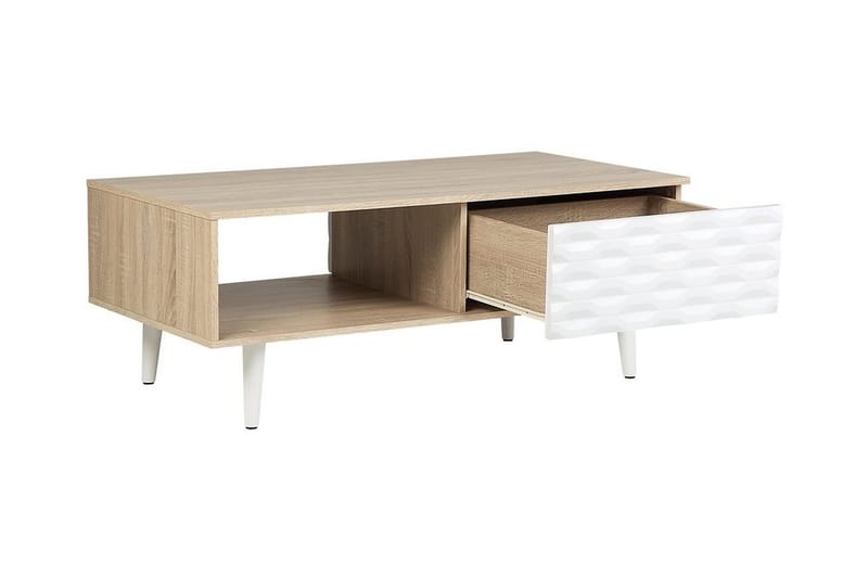 Swanea Sofabord 120 cm med Opbevaring Skab + Hylde - Lysebrun/Hvid - Møbler - Borde - Sofabord