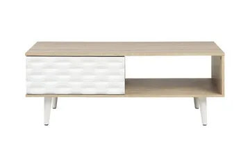 Swanea Sofabord 120 cm med Opbevaring Skab + Hylde - Lysebrun/Hvid - Møbler - Borde - Sofabord