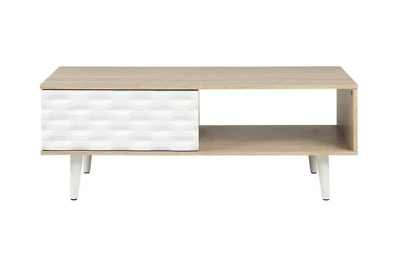 Swanea Sofabord 120 cm med Opbevaring Skab + Hylde, Lysebrun/Hvid