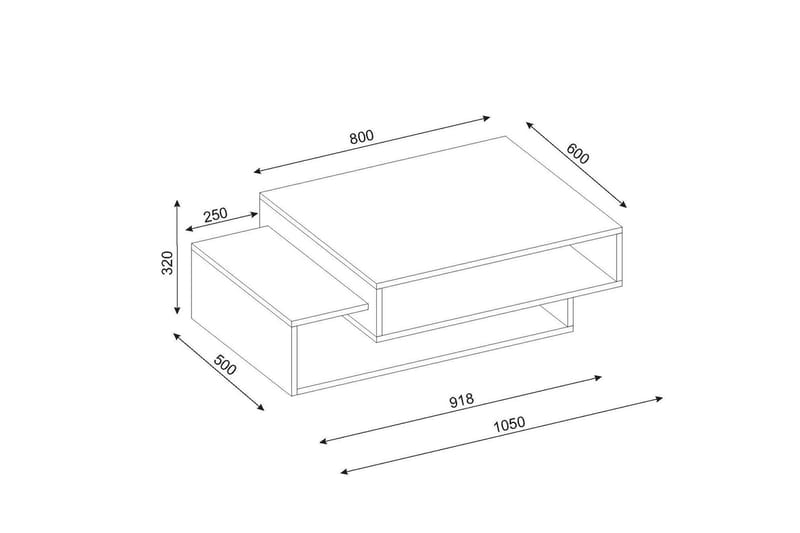 Tabate Sofabord 105 cm med Opbevaring Hylder - Hvid/Natur - Sofabord