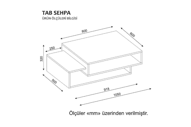 Tabate Sofabord 105 cm med Opbevaring Hylder - Hvid/Valnøddebrun - Sofabord
