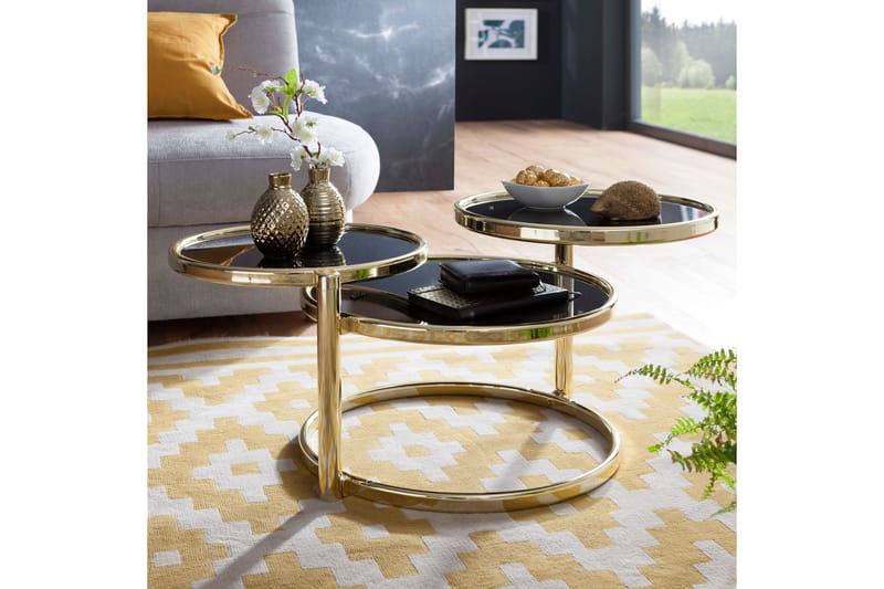 Tarwater Sofabord 58 cm med Opbevaring Hylder Rundt - Sort/Guld - Møbler - Borde - Sofabord