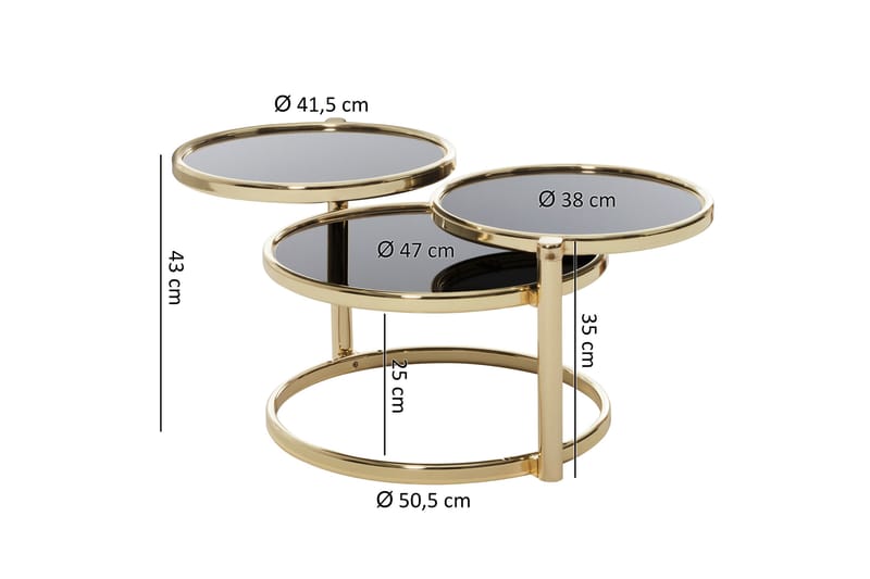 Tarwater Sofabord 58 cm med Opbevaring Hylder Rundt - Sort/Guld - Møbler - Borde - Sofabord