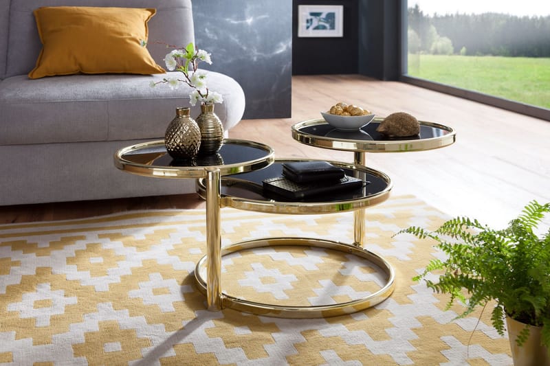 Tarwater Sofabord 58 cm med Opbevaring Hylder Rundt - Sort/Guld - Møbler - Borde - Sofabord