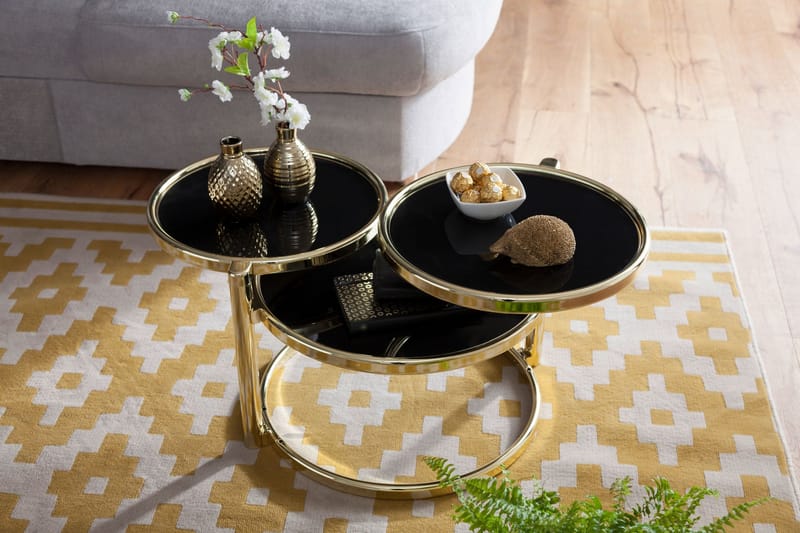 Tarwater Sofabord 58 cm med Opbevaring Hylder Rundt - Sort/Guld - Møbler - Borde - Sofabord