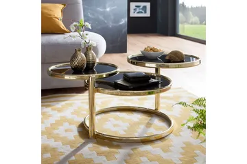 Tarwater Sofabord 58 cm med Opbevaring Hylder Rundt - Sort/Guld - Møbler - Borde - Sofabord