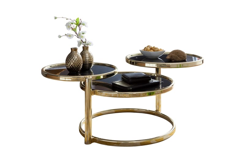 Tarwater Sofabord 58 cm med Opbevaring Hylder Rundt - Sort/Guld - Møbler - Borde - Sofabord