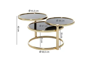Tarwater Sofabord 58 cm med Opbevaring Hylder Rundt - Sort/Guld - Møbler - Borde - Sofabord