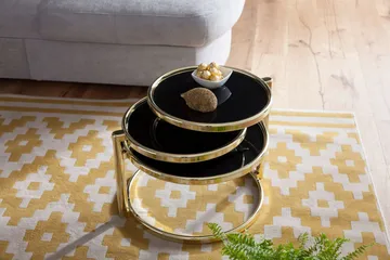 Tarwater Sofabord 58 cm med Opbevaring Hylder Rundt - Sort/Guld - Møbler - Borde - Sofabord