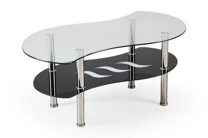 Tasman Sofabord 100 cm Ovalt med Opbevaring Hylde - Glas/Sort - Sofabord
