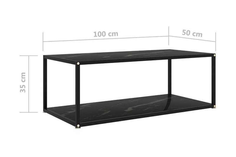 Tebord 100x50x35 cm hærdet glas sort - Sort - Sofabord