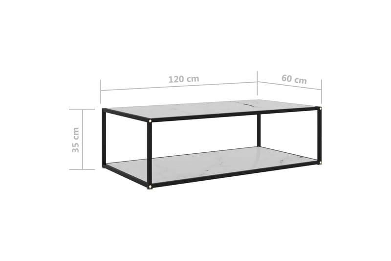 Tebord 120x60x35 cm hærdet glas hvid - Hvid - Sofabord