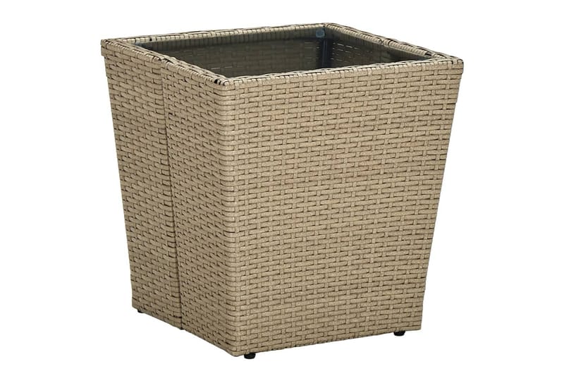 tebord 41,5x41,5x44 cm polyrattan og hærdet glas beige - Beige - Sofabord