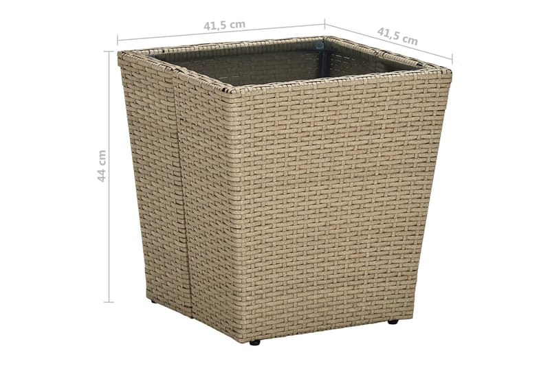 tebord 41,5x41,5x44 cm polyrattan og hærdet glas beige - Beige - Sofabord