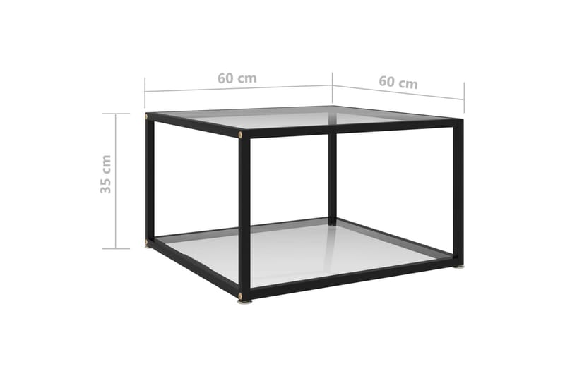 Tebord 60x60x35 cm hærdet glas transparent - gennemsigtig - Sofabord