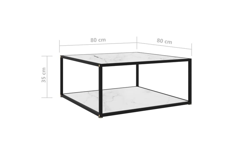 Tebord 80x80x35 cm hærdet glas hvid - Hvid - Sofabord